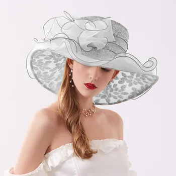 Лятна шапка-wizard от органза, сгъваеми църковните сватбени рокли, шапки-дерби в стил Кентъки за жени, елегантна бяла фетровая шапка с широка периферия