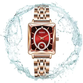 Модерен часовник, дамски квадратни часовници, най-добрата марка за луксозни розово-златист кварцов, водоустойчив ръчен часовник от неръждаема стомана, Reloj Mujer