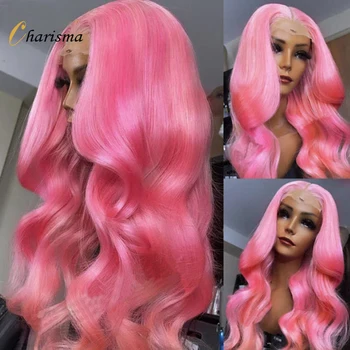 Харизма Перука, изработени от синтетична коса за дантели, дълги розови перуки с масова вълна за жени, косата е естествен, блондинистый синьо-червена перука, cosplay