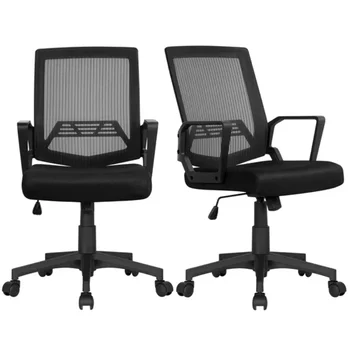 Сетчатое Офис стол със средна облегалка Ергономичен Компютърен стол, Комплект от 2 теми, Черно стол за геймъри silla de escritorio sillas oficina