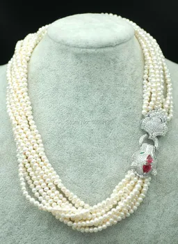 8 серия, сладководни перли, кръгли мъниста от 4-5 мм, естествени перли, на едро, в 19-инчов колие, червен леопард