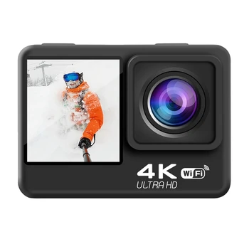 Екшън-4K камера 60FPS WiFi със защита от разклащане на DV-камера с двойна екран 170 ° широка 30-метрова водоустойчива спортна камера