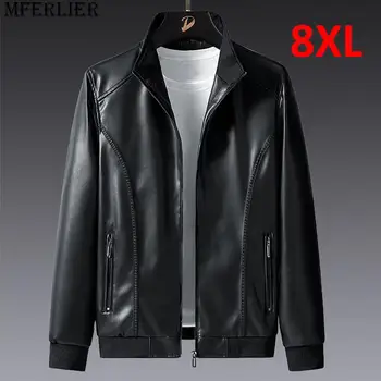 Голям размер 7XL 8XL, яке от изкуствена кожа, мъжки кожени палта, яке-карго, ежедневното мотоциклетное байкерское палто, обикновена кожени якета, мъжки-големи размери