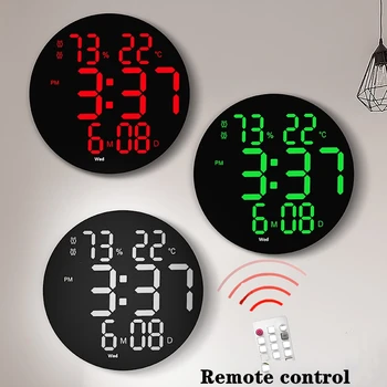 10-инчови безшумни led електронни кръгли 3D големи стенни часовници с дигитален дисплей температура и влажност на въздуха дата, аларма, модерен начало декор